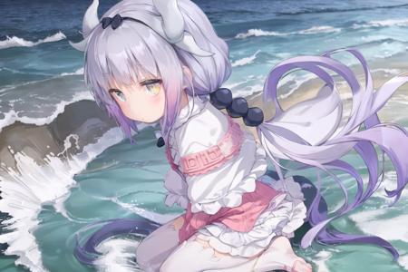 kanna, dragon_girl, <lora:Kanna_v1-000008:0.8>, 1girl, solo, (masterpiece),(best quality), (absurdres),(highres:1.1), outdoors, ocean, beach, horizon, cloudy sky, ((1girl)), hifumi \(blue archive\), (solo), sitting, (panties under pantyhose), white panties, looking at viewer, school uniform, pleated skirt, (halo), low twintails, collarbone, light brown hair, yellow eyes, (black pantyhose:1.2), light smile, blush