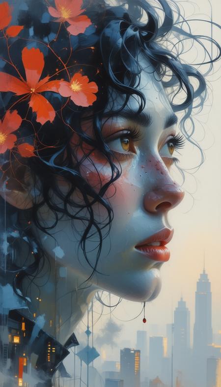 abstract, beautiful, strange, woman, night, city, drawing, wonderful