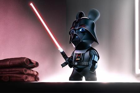 (Dart Vader:1.3), (holding a lightsaber:1.2), ((solo)) (rabbit ears, standing, full body:1.3), star wars planet style in the background <lora:Raving Rabbids:1> Raving Rabbids, no human, (foggy background, epic realistic, rutkowski, hdr, intricate details, hyperdetailed, cinematic, rim light, muted colors:1.2), faded, depth of field, complex background, dramatic light, (anime), (illustration), cartoon, detailed