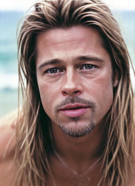 photo of beautiful sks person, hyper realistic photograph, detailed face,film grain, Kodak portra 800, f1.8, intricate, at the beach, <lora:locon_bradpitt_v1_from_v1_64_32:1.25>