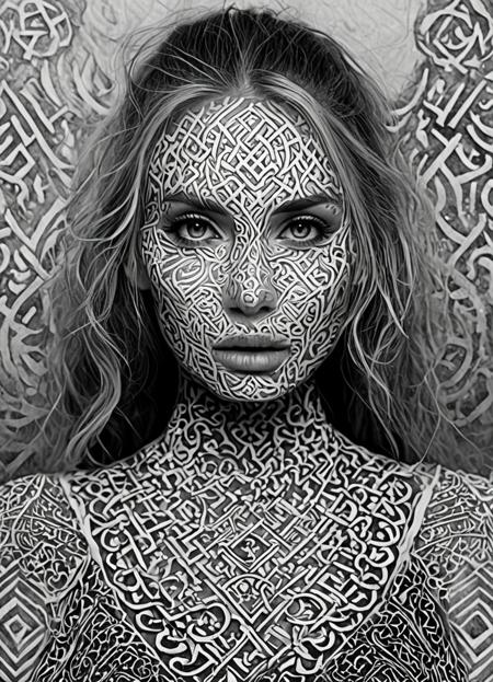 (masterpiece), (best quality), (ultra-detailed), Ink illustration on parchment ,portrait woman 30yo , blonde cut hair,fdark fog weaves into thin runic symbols around a woman's body, black and white palette,, volumetric atmosphere, ultra realistic, dramatic lighting, Prophet of Chaos ,(thin Runic symbols from the fog around the silhouette of a woman, in no particular order)),woman's face emerges, partially obscured by flowing fabric, creating an enigmatic and mysterious atmosphere, illustration, disheveled hair, detailed eyes, perfect composition, moist skin, intricate details, earrings, by wlop