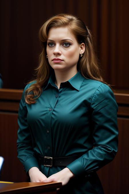 a professional photograph of beautiful(J4n313vy:1.1) woman,as a trial attorney lawyer,wearing a (dark business suit:1.2) with (teal blouse:1.1),pleading a case during a trial,cross examining a (witness on the stand:1.3),with (courtroom:1.2) in background,wearing earrings and a gold necklace,(long hair:1.3),lipstick and eyeshadow,action pose,sharp focus,detailed eyes,(highly detailed),(HDR),(8k wallpaper),intricately detailed,highres,absurdres,hyper realistic,8K UHD DSLR,Fujifilm XT3,taken with (Canon EOS 1Ds camera),extremely intricate,dramatic,(looking at viewer),4k textures,elegant,(cinematic look),hyperdetailed,PA7_Portrait-MS,<lora:J4n313vy_03C-000004:1.0>,