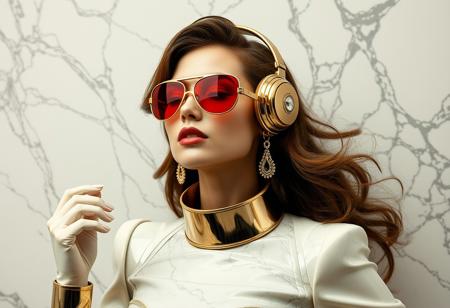 avant-garde woman 1970s retro-futurism , alabaster and marble , gold and chrome