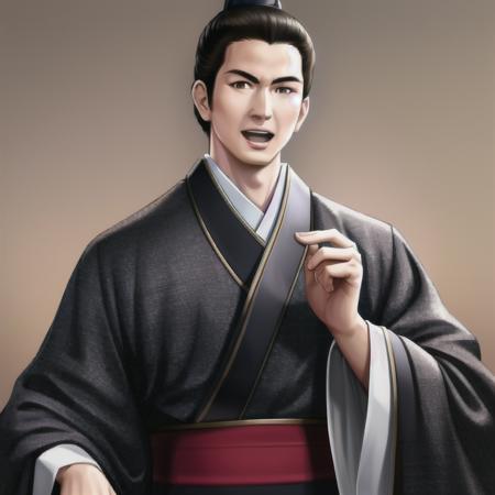 high quality, masterpicec, highres, 4k, 8k, ultra-detailed,1boy, bird, black_eyes, black_hair, brown_eyes, japanese_clothes, kimono, long_sleeves, looking_at_viewer, male_focus, open_mouth, outstretched_hand, solo, upper_body, wide_sleeves,<lora:lihui:0.75>