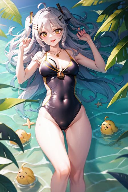 masterpiece, best quality, (henya), forest, onepiece swimsuit, beach, lying, water,<lora:HENYA_v2-05:0.7>