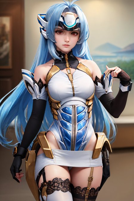kos-mos android forehead protector leotard thighhighs elbow gloves bare shoulders