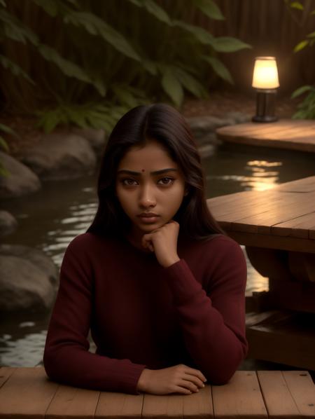 masterpiece, best quality, realistic, (extreme closeup, face focus, headshot:1.2), woman, Riya, solo, plain knit sweater, looking at viewer, sitting at a table, pretty face, detailed eyes, serene park, spring flowers, <lora:MIO2:1>