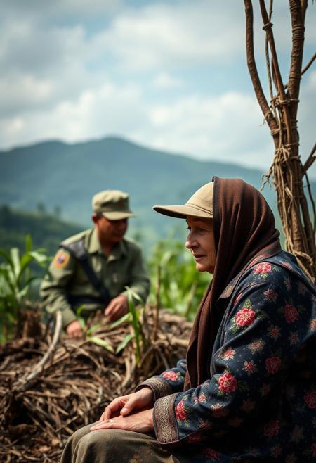 There was a veteran who participated in the Vietnam War. He was captured by a female Vietcong. Because the female Vietcong treated him very well during his captivity, he fell in love with her.
Later, the United States and Vietnam exchanged prisoners of war. Before he was exchanged, he mustered up the courage to propose to her, but she refused.
Years later, the veteran returned to Vietnam to see her, and she had become a grandmother.
FHD, Rich in details, masterpiece.