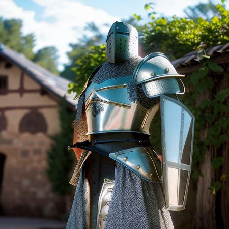 an heavyknight, standing in front  of medieval village, waering armor, tabar,  full-length photo, 70mm lens, symmetrical, posing, sharp, textured skin,  realistic,intricated detailed, detailed gauntlet ,(perfect fingers:1.2),  photographed by a Nikon Z7 II Camera,(high detailed armor:1.2),8k uhd,  <lora:heavyknight-000005:1>