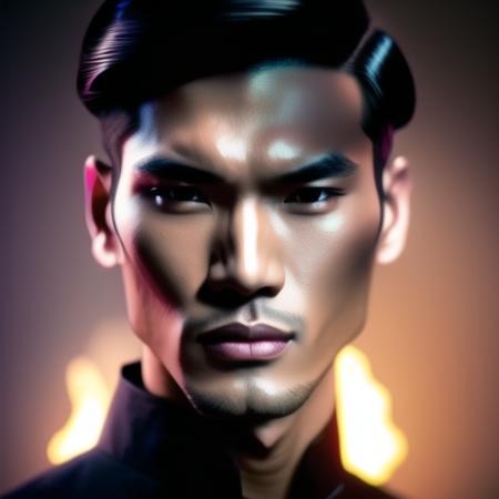 <lora:vnmaleface:1>, 1 man, 3d, asian, black_hair, blurry, brown_background, forehead, jewelry, lips, looking_at_viewer, nose, solo , photorealistic, realistic, solo, teeth, asian white skin, white background