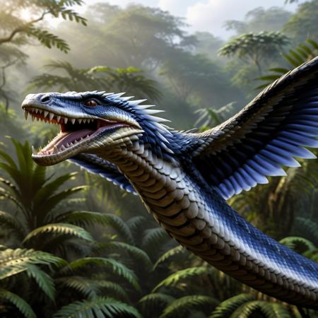 highly detailed portrait photo of a (vringalu):1.2 flying above a dense jungle,

vrinaglue, wings, feathers, teeth, sharp teeth, fangs, snake body,

through a lush jungle,

depth of field:1.2, blurry, blurry background,
realistic:1.3,

photorealistic,
fantasy, cinematic,
32k, best quality, 
god rays:1.2,
dappled sunlight:1.1,
shadow play:1.1,




