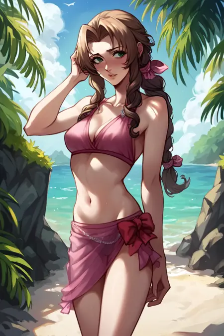 Aerith (Pink Dolphin swimsuit) LoRA for Pony/AutismMix by Corneo