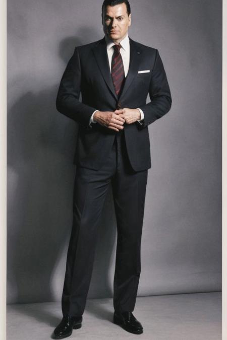 masterpiece, best quality, high quality, highres, ARTSTYLE_AlexRoss_ComicArt_ownwaifu, solo, white suit, bespoke tailoring, impeccable craftsmanship, sharp angles, refined details, tailored trousers, fitted jacket, stylish lapels, polished shoes, confident demeanor, realistic, simple background, lora:ARTSTYLE_AlexRoss_ComicArt_ownwaifu-15:0.8, full body, straight-on, looking_at_viewer, solo, simple_background
1boy, male focus