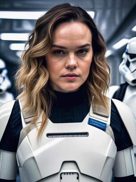 professional portrait photograph of, Daisy Ridley with (long sandy blonde hair), (wearing a stormtrooper uniform:1.2), (standing in a hallway on a spaceship:1.2) <lora:DetailedEyes_V3:0.8>  (pores:0.5) (freckles:0.2)