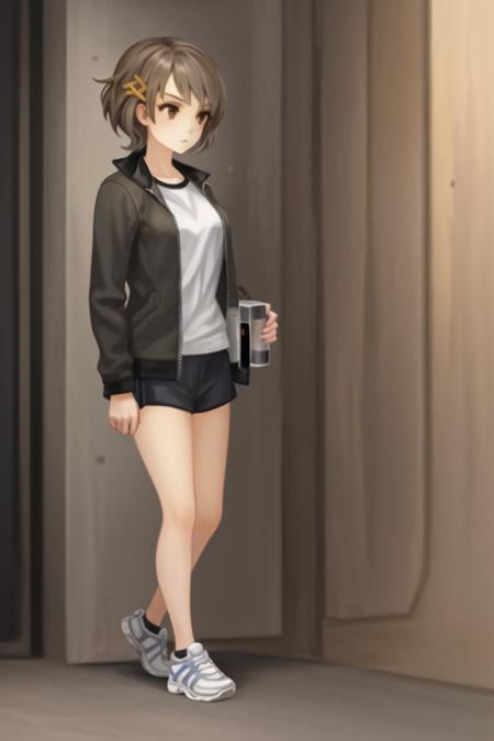 1girl, solo, shoes, short_hair, jacket, full_body, standing, sneakers, shirt, brown_eyes,
high detail,Cinematic light, intricate detail,highres, high detail,detailed,best quality,