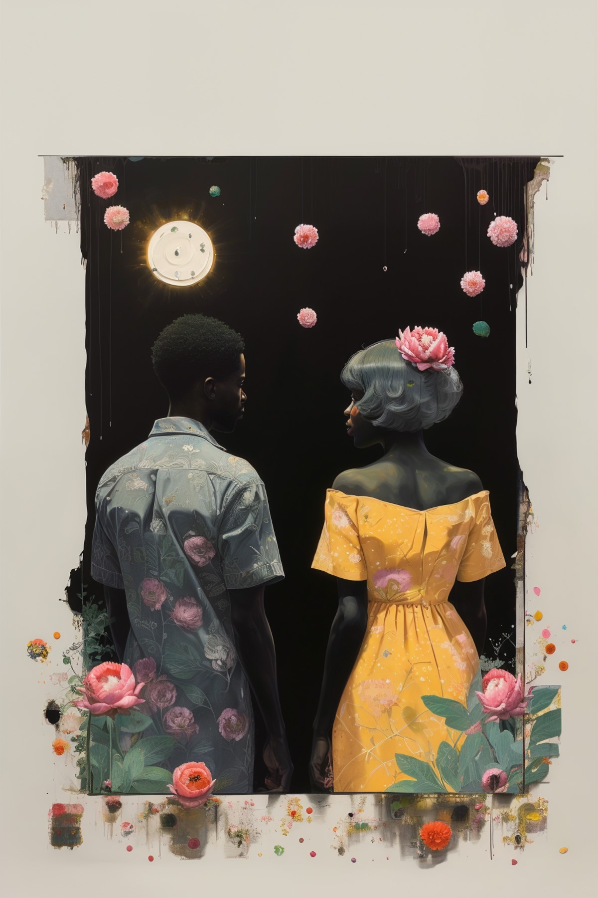 masterpiece,best quality,<lora:tbh268-:0.8>,illustration,style of Kerry James Marshall decaying peonies