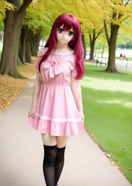 Animegao at the park in a cute outfit