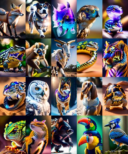 gorgeous photo, stunning portrait of magical cyborg Fox Snakes, action shot, made from intricate crystal, photo, cinema, realistic, very detailed, depth of field