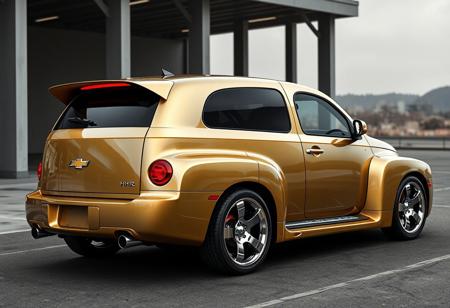 hyperrealistic, hypermaximalist, absurdres, detailfetishist, 2026 Chevrolet HHR has been heavily styled after the 1942 Chevrolet Fleetline Special Deluxe Coupe in an attempt to attract people who don't usually buy new cars, the fenders rise up on ether side of the hood like wings with a sharp tail setting the car apart stylistically from the modern market looking futuristic by incorporation forgotten elements of classic design