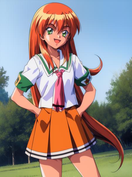 AkaiHomura, green_eyes, long_hair, orange_hair, very_long_hair,