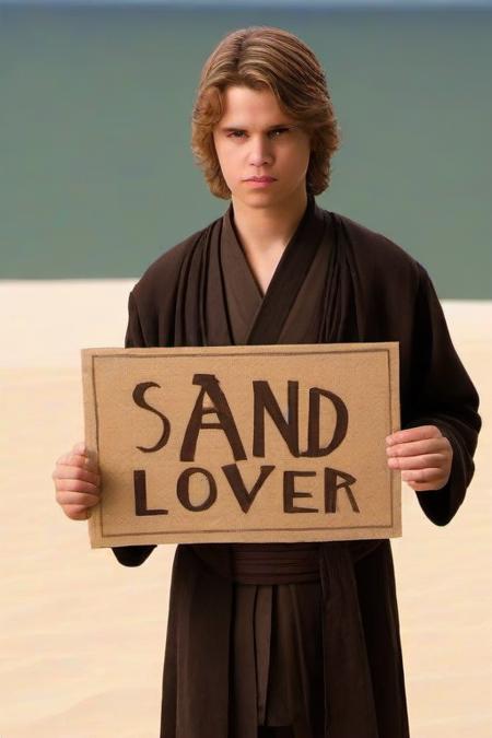 <lora:PE_HoldingSign:0.8> PEHoldingSign,
anakin skywalker holding a sign that says sand lover