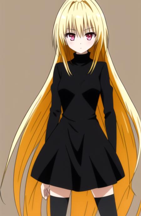 1girl, blond hair, pink eyes, very long hair, black dress, (solo:1.2),  <lora:eve-08v2:0.8>, long sleeve, ((masterpiece)), (best quality), eve, standing, looking a viewer,  OverallDetail, turtle neck, small breasts, (zettai ryÅiki:1.1), simple background, black stockings, sexy legs.