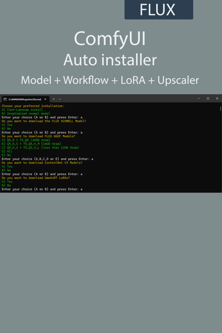ComfyUI auto installer FLUX | GGUF | CONTROLNET | UPSCALE v2.2