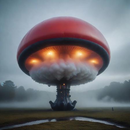 sfw, shnywrld, art style,  ,masterpiece,(best quality),extremely detailed ,   scifi, cyberpunk, steampunk, inflatable, zipper, mushroom, dramatic scene, in an open space, liminal,colourful fog, mist,colourful smoke, , shnywrld<lora:challenge\shinyworld_2dim.safetensors:0.75:0.75>