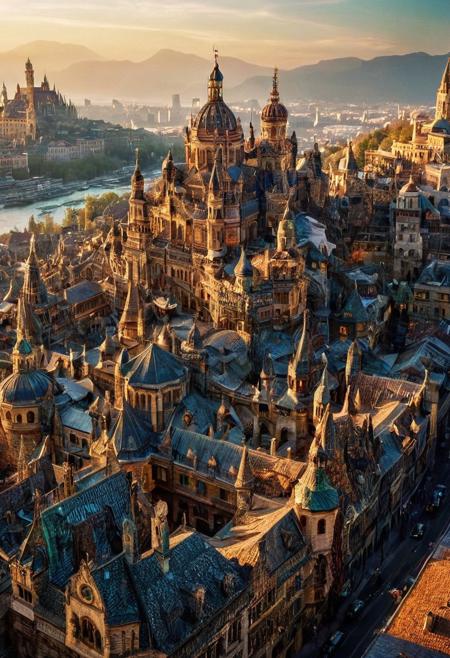 beautifull city, the mystical professional natural lighting, volumetric lighting maximalist. intricately detailed, complex, elegant, expansive, fantastical, film photography style,  heavy grain