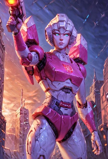score_9, score_8_up, score_7_up,score_6_up, perfect face, perfect anatomy, rating_questionable, Expressiveh,
sci-fi, futuristic, neon, city, outdoors, sunset,
arcee, transformers, robot, robot, mecha, autobot,
1girl, solo, 28 year old girl,
very white skin, holding laser gun, 
sexy pose, cute pose, pouting, mischievous eyes