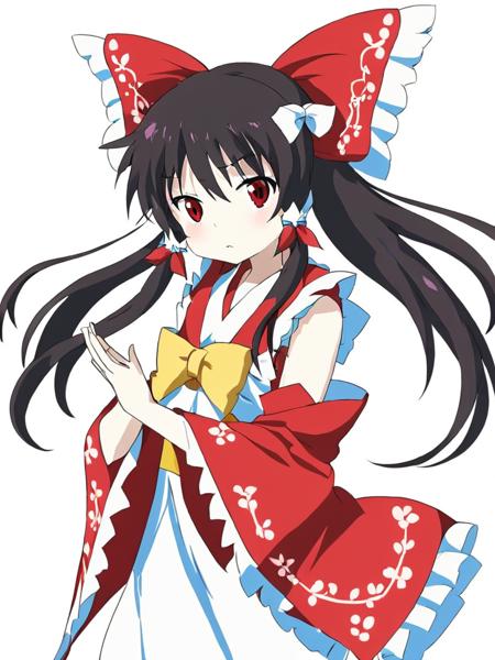 Fairy tale Hakurei Reimu, 1girl,solo, hair bow, black hair,upper body,simple background, white background, closed mouth, 
, <lora:Hakurei_v3.2_base_bs24-000008:0.65:lbw=xl1-1>, minimalist, graphic, line art, vector graphics, . Magical, fantastical, enchanting, storybook style, highly detailed,gorgeous, vibrant,  award-winning, professional,