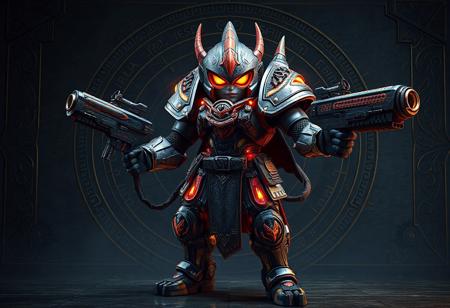 "Imagine a hyper-detailed 8K digital artwork of a Stardust Assault Warrior, rendered in Unreal Engine 5 with Octane lighting. The warrior stands in a dynamic isometric pose, arms and legs spread wide, gripping a massive gun on the right and a compact one on the left. Its face is illuminated with vibrant, expressive eyes, while its clothing shimmers with intricate, handcrafted textures. The background is a moody, ornate matte painting, balanced with golden ratio proportions, and the scene is framed for cinematic impact. The composition emphasizes sharp focus, vivid emotions, and a powerful, action-ready atmosphere."