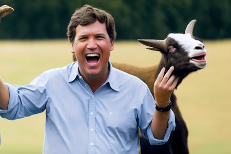 tuckercarlson person laughing with a goat