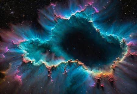 ((monstrous  ethereal ghostly maw contour:1.6 with black edge:1.2)), sharp sable teeth,(high quality), (masterpiece), (detailed), 8K, Captivating photograph captures the essence of a (cosmic nebula1.3) with (stellar clusters1.2) and (colorful gases1.2). (Celestial wonders1.2) unfold in the (vast cosmic canvas1.2), creating an awe-inspiring scene. Shot with Canon EOS Ra and Canon RF 85mm f1.2L USM lens. Trending on National Geographic Photography, monstrosity
