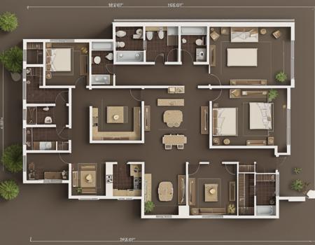 Cream style background,Brown background,Rendering floor plan of the apartment layout,top view,no humans,<lora:qCreamstyle:0.5>,