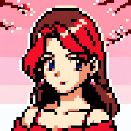 pixel art, pixel style, 1990s \(style\),<lora:pixel:0.65>, petals, rose_petals, 1girl, falling_petals, breasts, dress, cleavage, cherry_blossoms, long_hair, jewelry, collarbone, bare_shoulders, wedding_dress, flower, petals_on_liquid, earrings,  solo, strapless, looking_at_viewer,   blue eyes, eyes, light red lips, Han Dynasty ornaments, elegant hair style of Han Dynasty, dresses, Han costumes, long sleeves, cherry trees background, no text