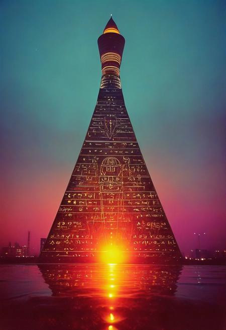 ()Hyoer Realistic:2.0)Polaroid picture 
an image of 
Photorealistic image of the Gazprom Tower at sunset, with a clear sky and a subtle gradient of orange to pink hues. The tower should be the main focus, with a slight reflection in the surrounding water. Incorporate detailed architectural features, such as the tower's unique shape and the glass façade. Use a high-angle shot to emphasize the tower's grandeur. Lighting should be soft and warm, with subtle shadows to enhance the details. Style inspired by the works of Iwan Baan.
BREAK 
()Hyoer Realistic:2.0)Polaroid picture of 
A futuristic, neon-lit table, adorned with ancient Egyptian hieroglyphics and symbols. The album cover, designed by Shusei Nagaoka, features a gleaming, metallic pyramid at its center, surrounded by swirling patterns of gold and lapis lazuli. The band's name, Earth, Wind & Fire, is emblazoned in bold, futuristic letters, while the album title, 'Kemetic Odyssey,' is written in hieroglyphics. The table's surface glows with a soft, ethereal light, as if infused with the essence of the ancient civilization. The atmosphere is one of mysticism and wonder, as if the table holds the secrets of the pharaohs
