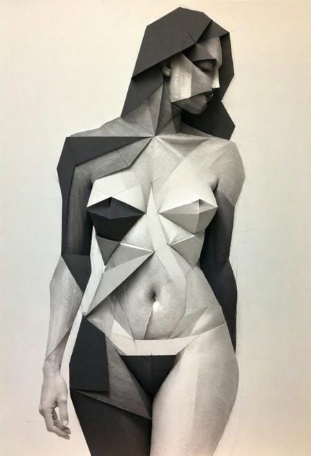 In this evocative sketch, the essence of the female torso is captured through the art of deconstruction. The live model, posing in artistic stances, lends inspiration to the charcoal lines that gracefully delineate the form. The sketch abstains from including limbs and the head, focusing solely on the torso and chest, emphasizing the raw beauty of the human core. Executed with precision, the charcoal lines exhibit a distinct sharpness, alternating between broad strokes and delicate tonal gradations. The artist skillfully plays with the interplay of light and shadow, accentuating the natural contours and curves of the torso. The lines, more pronounced at angles, accentuate the dynamic interplay between light and form, bringing forth a sense of depth and volume. The deconstruction of the female torso allows for an exploration of the skin's texture, and the lines intricately follow the contours, mimicking the subtle undulations of the body. The tonal variations created by the charcoal strokes evoke a sense of sensuality, revealing the inherent beauty in the play of light on the skin. The writing in this sketch follows the organic flow of the form, adapting to the curves and volumes of the torso. The charcoal lines, serving as both artistic expression and anatomical exploration, create a mesmerizing visual narrative that invites viewers to appreciate the beauty and complexity inherent in the deconstructed female torso.