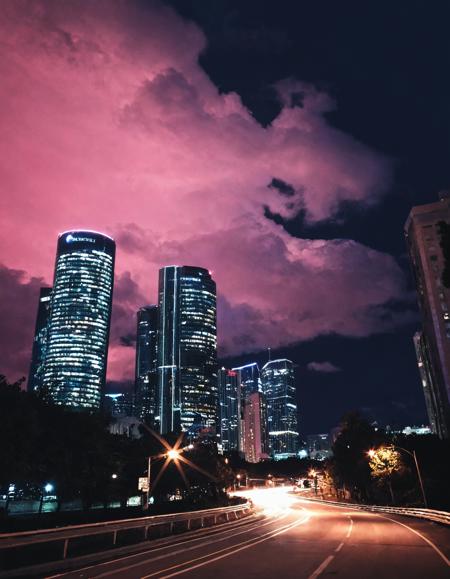 <lora:cwhyberponk1:1>,cwhyberponk1,sky,city,, cwhyberponk, r0k@p@nk, android, scenery, outdoors, building, sky, city, cityscape, cloud, night, tree, road, water, cloudy sky,