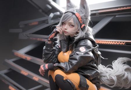 nijilorawolf a nijigirl with wolf - ears <lora:nijilorawolf-000002:0.75>
wearing glowing red bodysuit, gray hair, big warm smile, big beautiful cobalt ODD eyes, very detailed