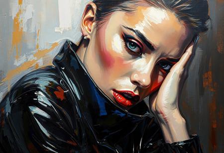 breathtaking alla prima oil painting, abstract model in latex shiny outfit  avant-garde, close up, alla prima style, oil on linen, painterly oil on canvas, painterly style, exquisite composition and lighting, modern painterly masterpiece, by alexi zaitsev, award-winning painterly alla prima oil painting.
Overall, it's an absolute world-class masterpiece oil painting. It's an aesthetically pleasing oil painting with impeccable attention to detail and impressive composition.