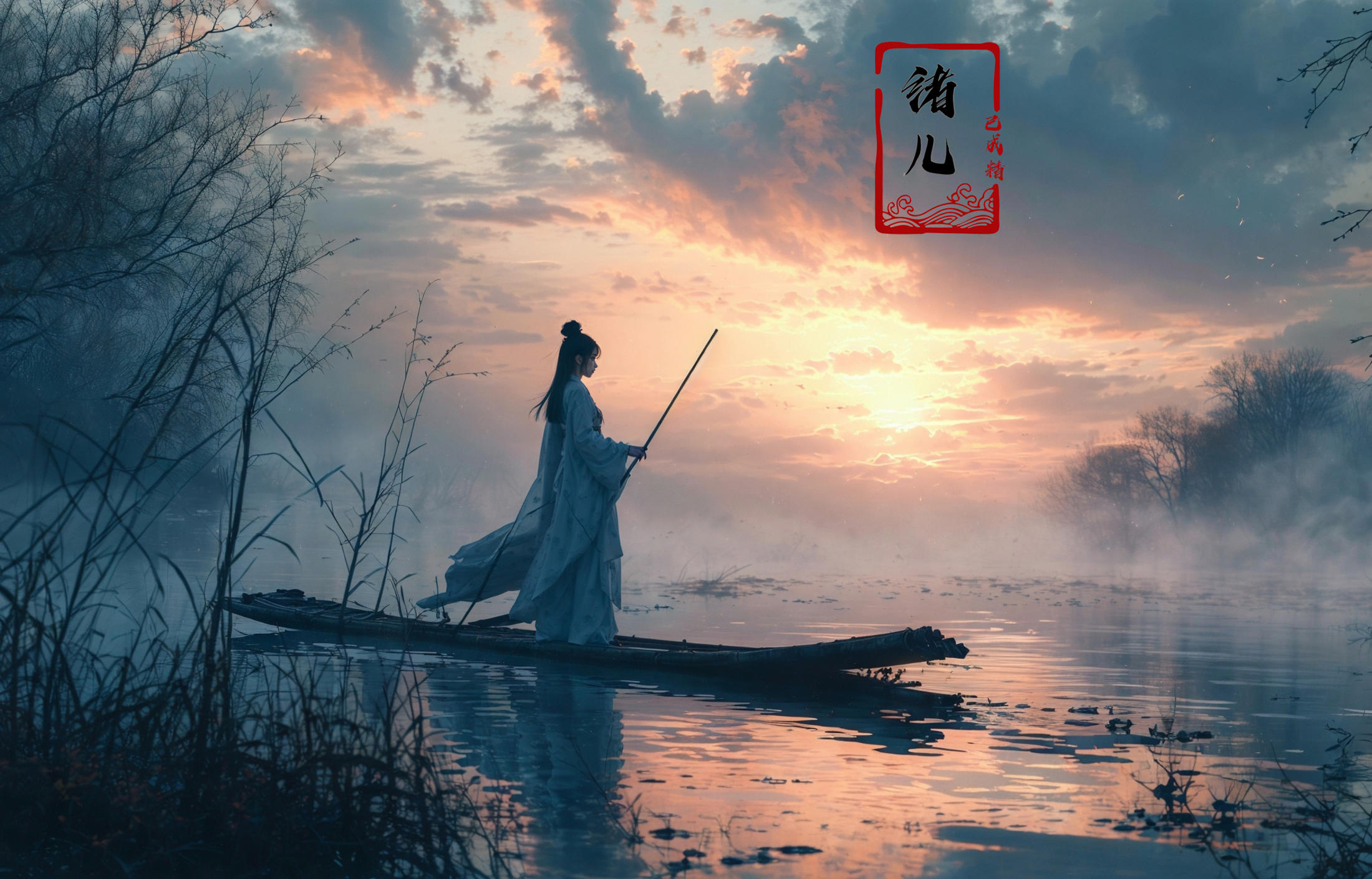 绪儿-山水渔夫 long raft with Landscape fisherman image by XRYCJ