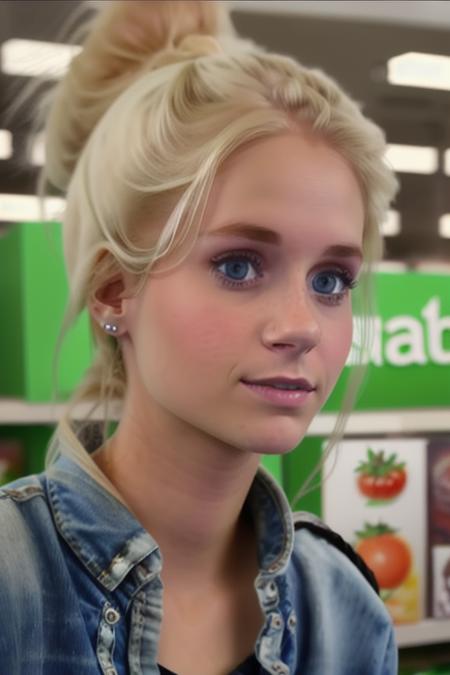 a beautiful [blonde] working at the grocery store, close up, perfect face, clear eyes, perfect day, [suprised], 8k, uhd, raw, masterpiece <lora:janoukKelderman:1>