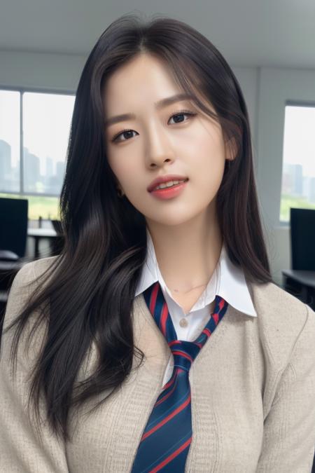 <lora:iveYujinV1:1>,Yujin,(close-up photo:1.2),(pov:1.4),(a girl is wearing high school uniform and skirt:1.5), korean, woman, perfect eyes,1girl,complex 3d render ultra detailed, portrait of beautiful women, moody portrait, striking features, beauty, intricate details, dramatic composition, tension, wispy hair, contrast, texture, realism, high-quality rendering, stunning art, high quality, film grain, Fujifilm XT3,swirly bokeh,(realistic, photo-realistic:1.4),RAW photo,physically-based rendering,(8k, best quality, masterpiece:1.2),(full body shot:1.2),(close-up photo:1.3),octane render,extremely detailed CG unity 8k wallpaper,(studio soft light, rim light,in classroom,sunlight:1.2),hyper realistic detail shiny skin,ultra detailed,(ultra realistic:1.5),(looking at viewer:1.2),(intricate:1.2),(photorealistic:1.4),chair,desk,(skinny:1.3)