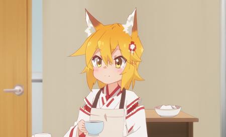 senko-san miko holding a cup of tea <lora:v22_r1:1>