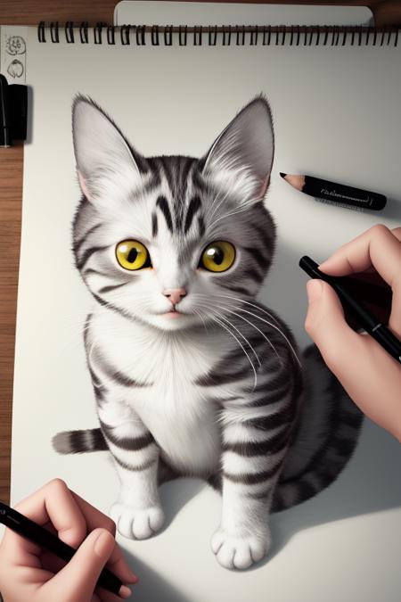 drawing, cat, highly detailed,