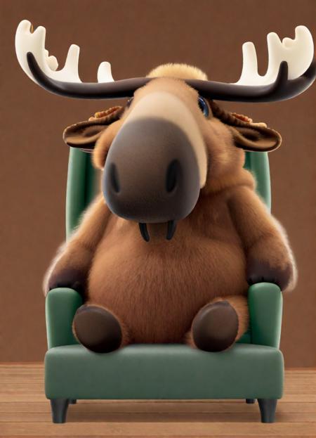 party animals style,  a moose sitting on a chair <lora:PartyAnimals_1.0:1>