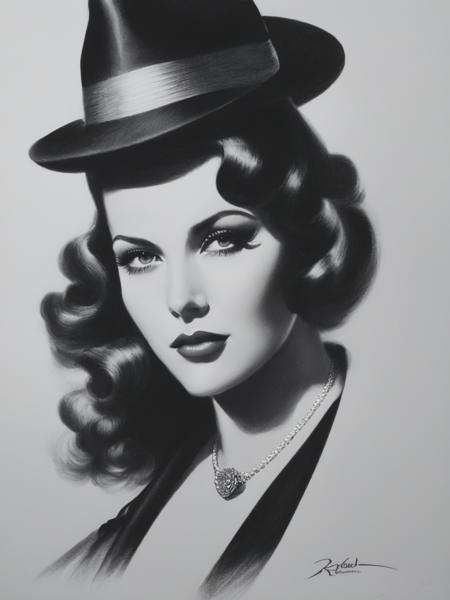 <lyco:RolfArmstrong:1.0> a pencil portrait sketch by Rolf Armstrong of a gangster, torpedo, mob killer, noir aesthetic