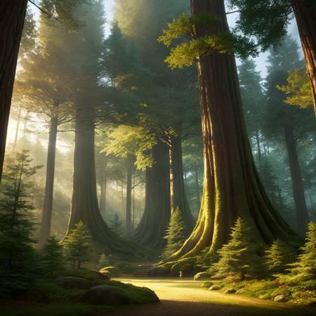 A mystical forest with giant trees, magical creatures, and hidden secrets. Your artwork should evoke the wonder and curiosity of exploring a fantasy world.