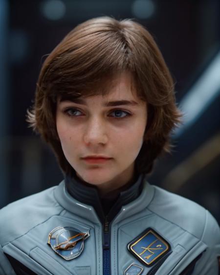 A woman in a futuristic space uniform, against the background of the spaceport, (close up) <lora:DetaliSlider:2> <lora:Alisa200:0.7>, maximum details